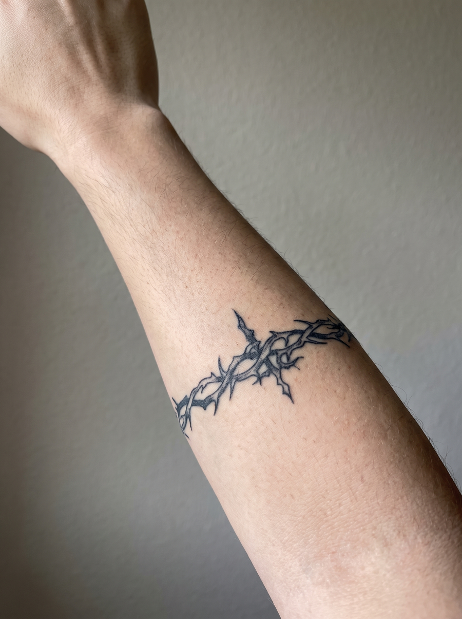 Wrapping Thorns temporary tattoo shown wrapping a forearm